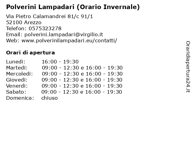 Orari di apertura Polverini Lampadari Orario Invernale